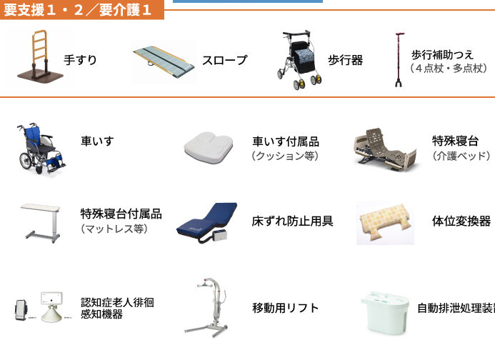 福祉用具貸与の種類と利用手続きについてまとめた一覧